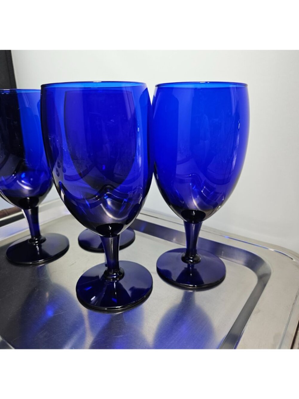 4 Pier 1 Cobalt Blue Ice Tea Glasses 7" water goblets 16oz vintage elegant - Picture 4 of 6